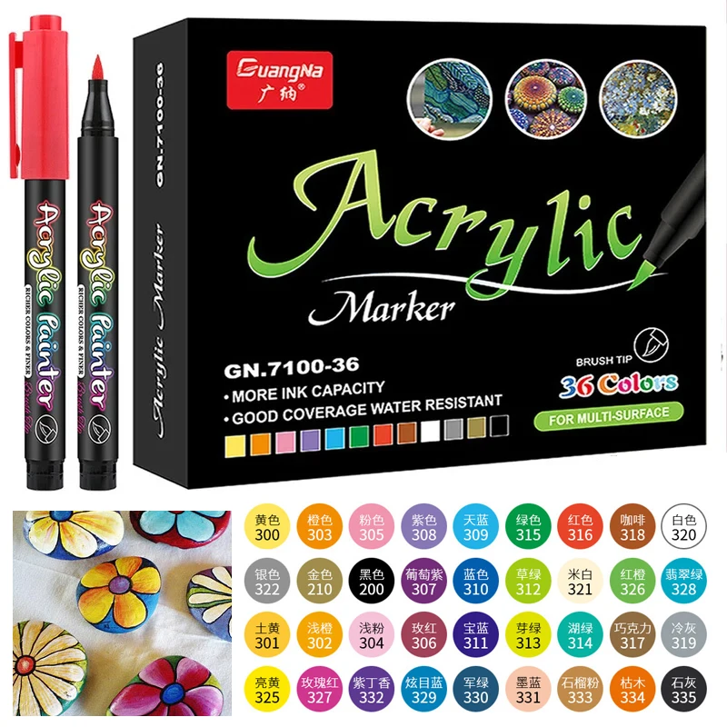 

12/36/60Color Paint Pens Acrylic Markers Pen Painting Art Supplies Hand-Painted Graffiti DIY Stone Glass Ceramic Drawing Supplie