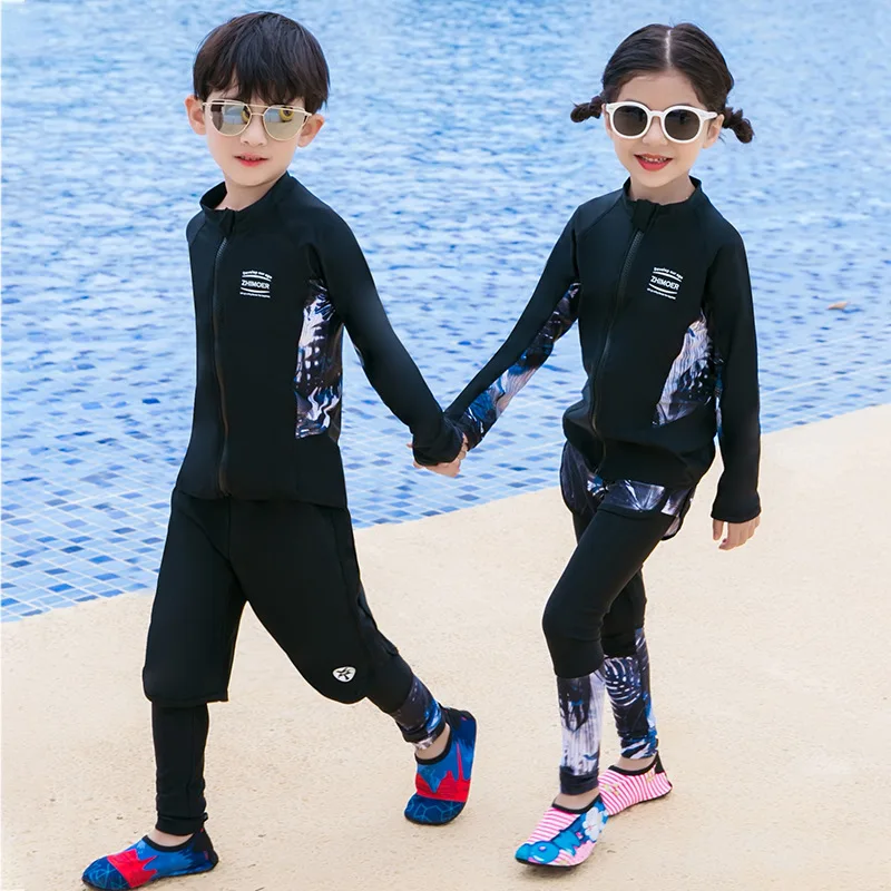 Kids Long Sleeve Sun Protection Rash Guard Wetsuit 3-4pcs/set Swimsuit Full Body Sunsuit Beachwear Bathing Suits Wetsuit Boys