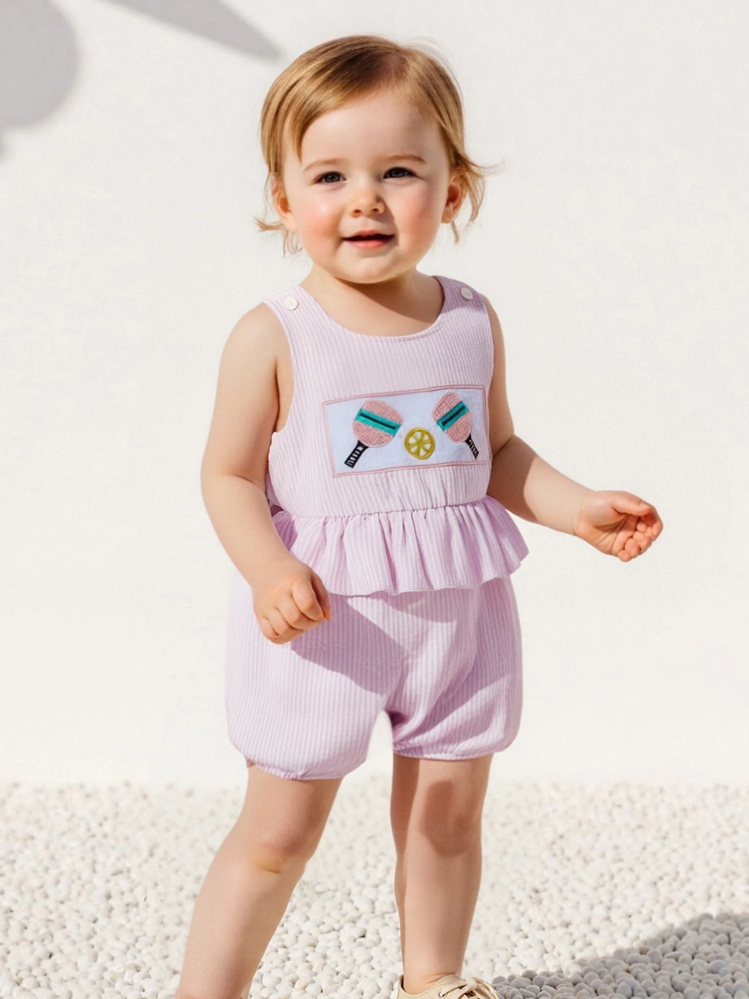 

Infant Clothing Baby Girls Jumpsuit Cotton Girl Cute Summer Crew Neck Pickleball Embroidered Romper Newborn Clothes