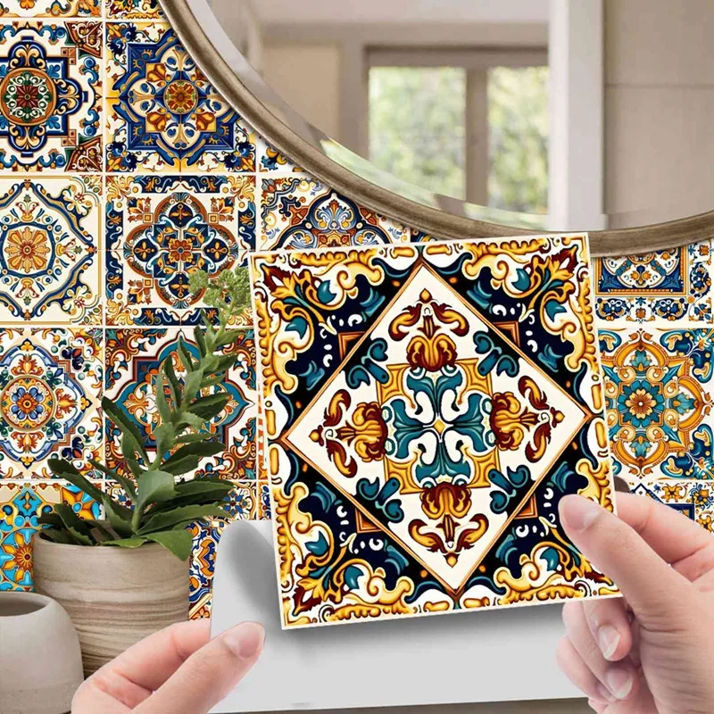 24pcs/Set Moroccan Art Self-Adhesive Wall Sticker Kitchen Bathroom Decoration PVC Waterproof Wallpaper Home Decal