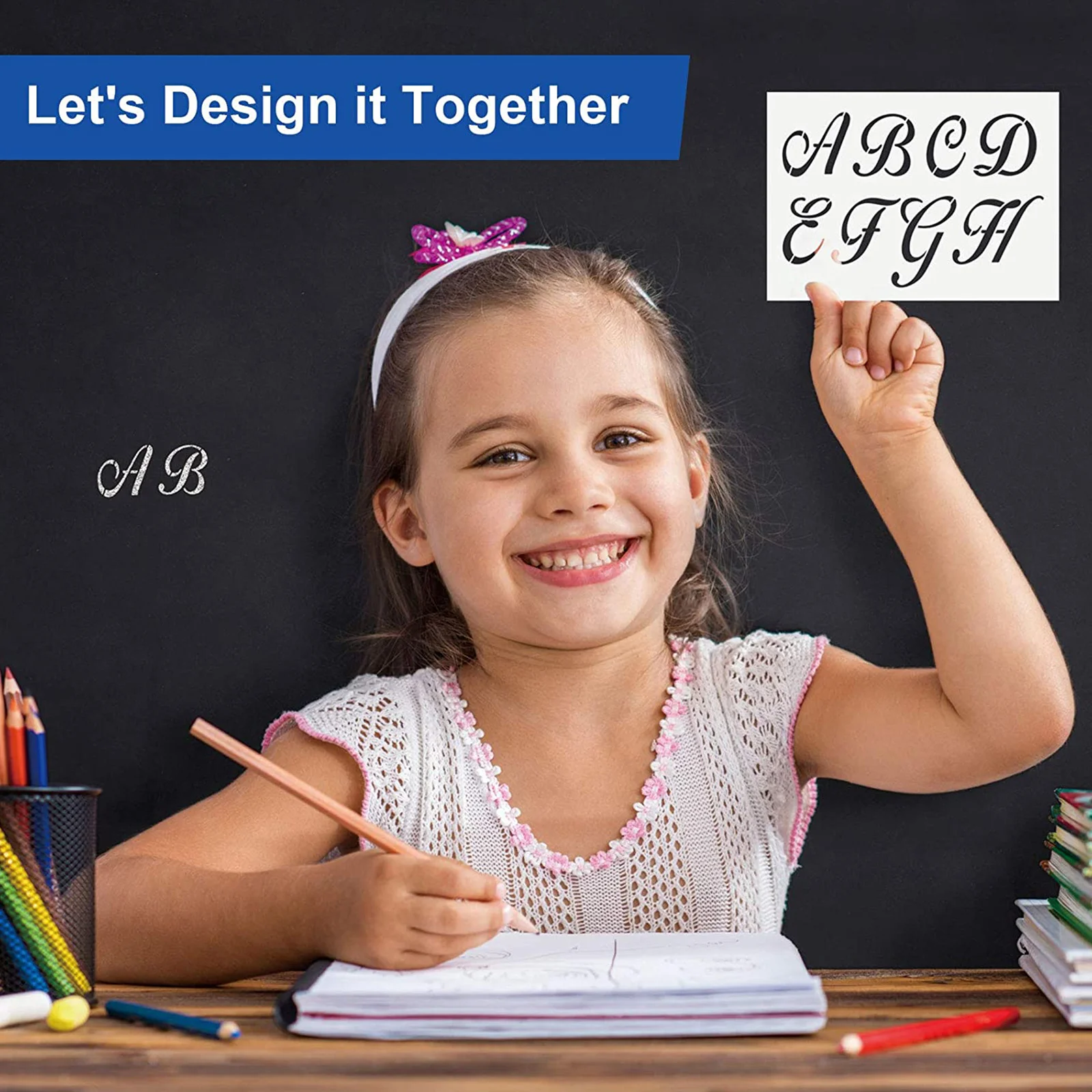 40 قطعة قالب رسم الأبجدية للأطفال مجموعة استنسل رسم بلاستيكية يمكنك صنعها بنفسك قوالب حرفية للأطفال مشاريع فنية أنشطة مدرسية