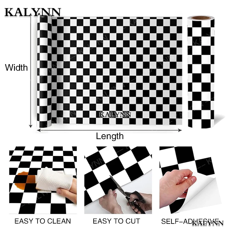 Checkered Contact Paper Peel and Stick Black White Wallpaper Self Adhesive Waterproof Decorative Vinyl for Kitchen Walls Sticker