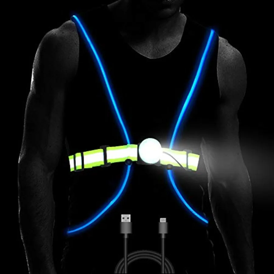 

【New model】LONGU Led Running Reflective Vest Safety Night Light USB Rechargeable Cycling Multicolored Fiber Optics Suit Women M