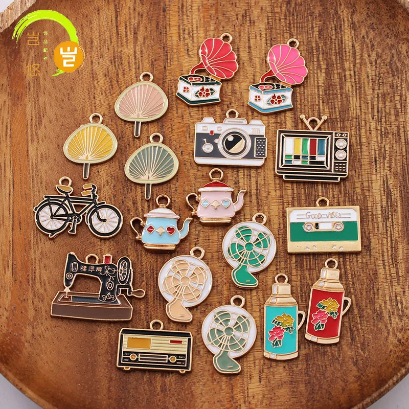 50pcs/lot China Chic Old object tv set pendant alloy enamel Charm DIY accessories of necklace bracelet headdress making fitting