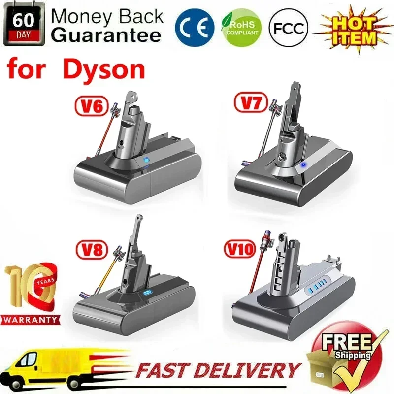 

6.0Ah/8.0Ah Сменный аккумулятор для Dyson V6 V7 V8 V10 Series SV12 DC62 SV11 sv10, ручной пылесос, запасная батарея