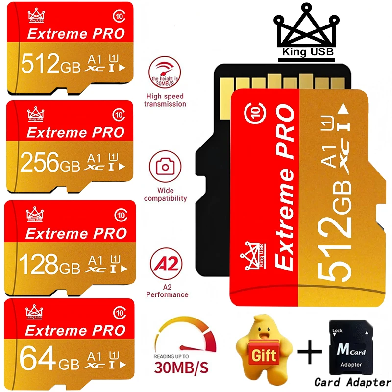 Premium Memory Card 512GB Micro TF SD Card 128GB SD Cards 64GB TF Cards U1 Shockproof for Gaming Console/Laptop/E-Reader