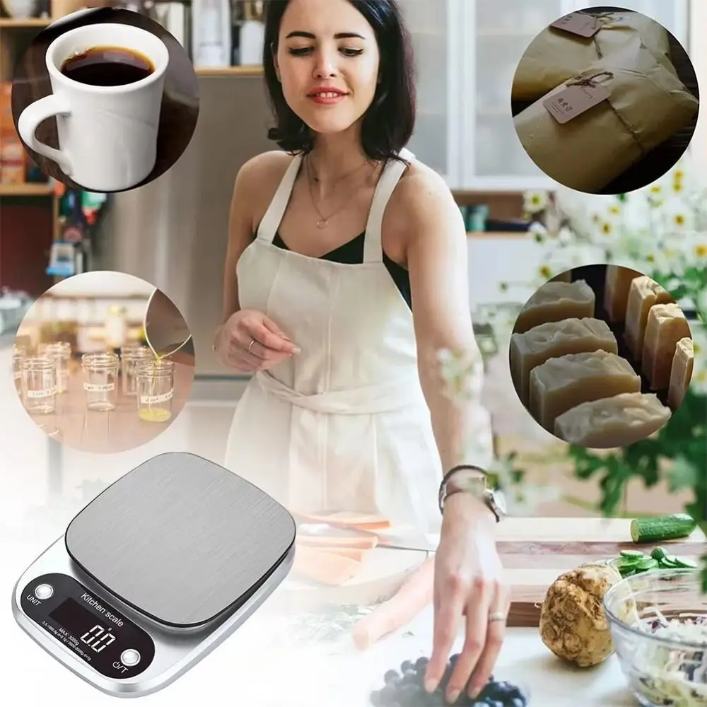

10/5Kg Digital Kitchen Scale LCD Display 0.1g/1g Electronic Scale Stainless Steel Touch Button Food Baking Scale Baking