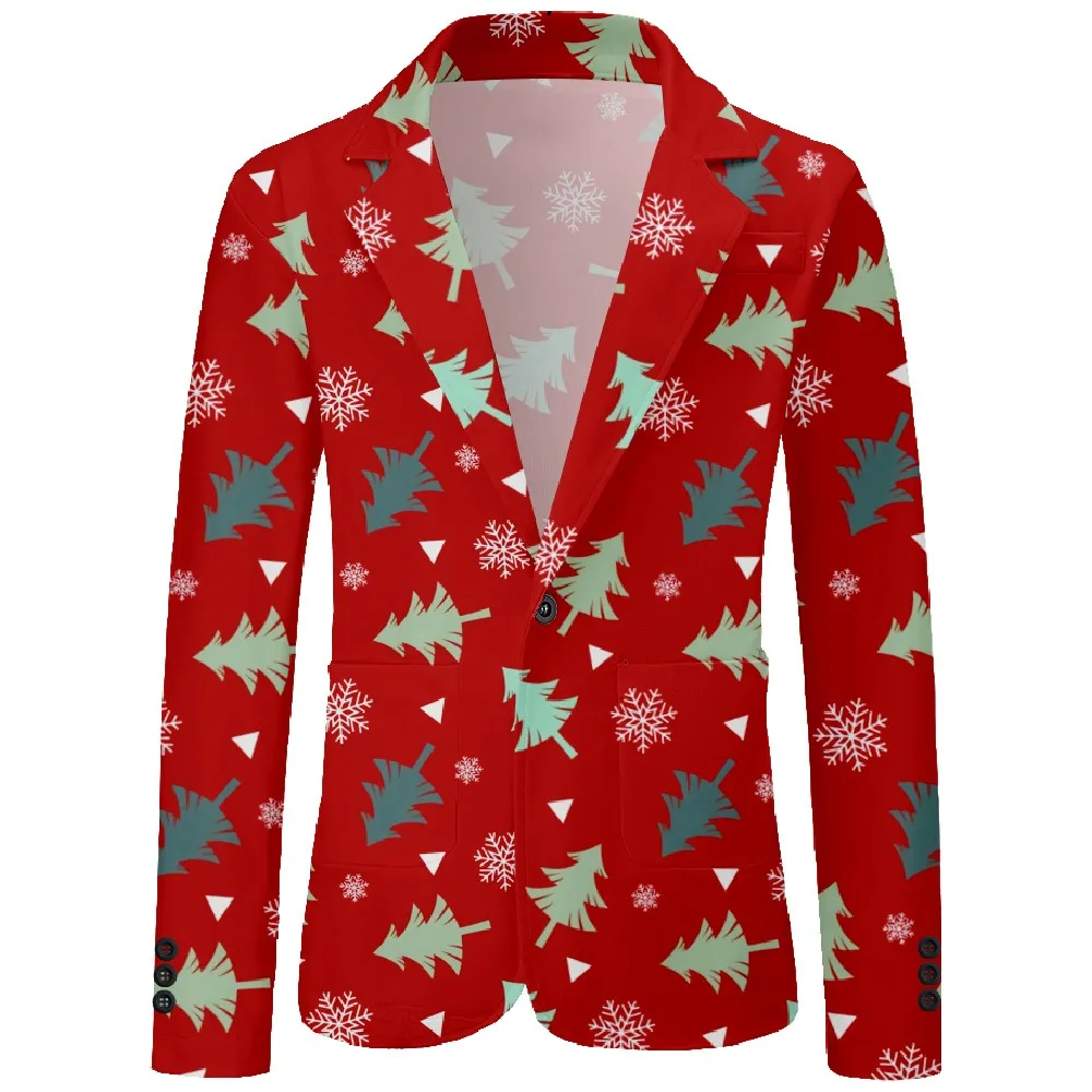 Heren feestelijke kerst casual blazer 3D dennenappel en sneeuwvlokpatroon sportjas met enkele knop voor vakantiefeest bruiloft formele kleding