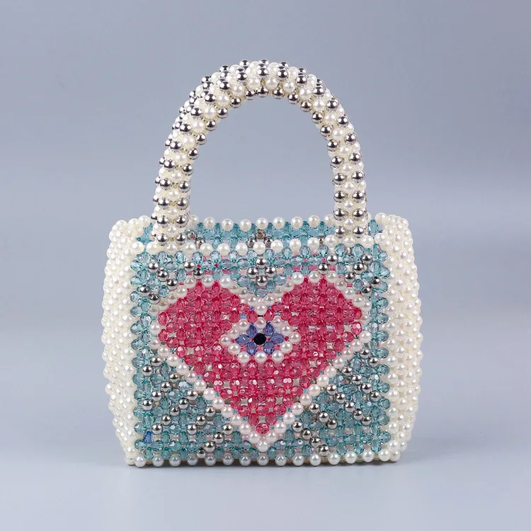 Light Blue Peach Handmade Fashion Heart Pearl Bag Beaded Bags For Women Floral Mini Handbags Women Bags Designer Bag