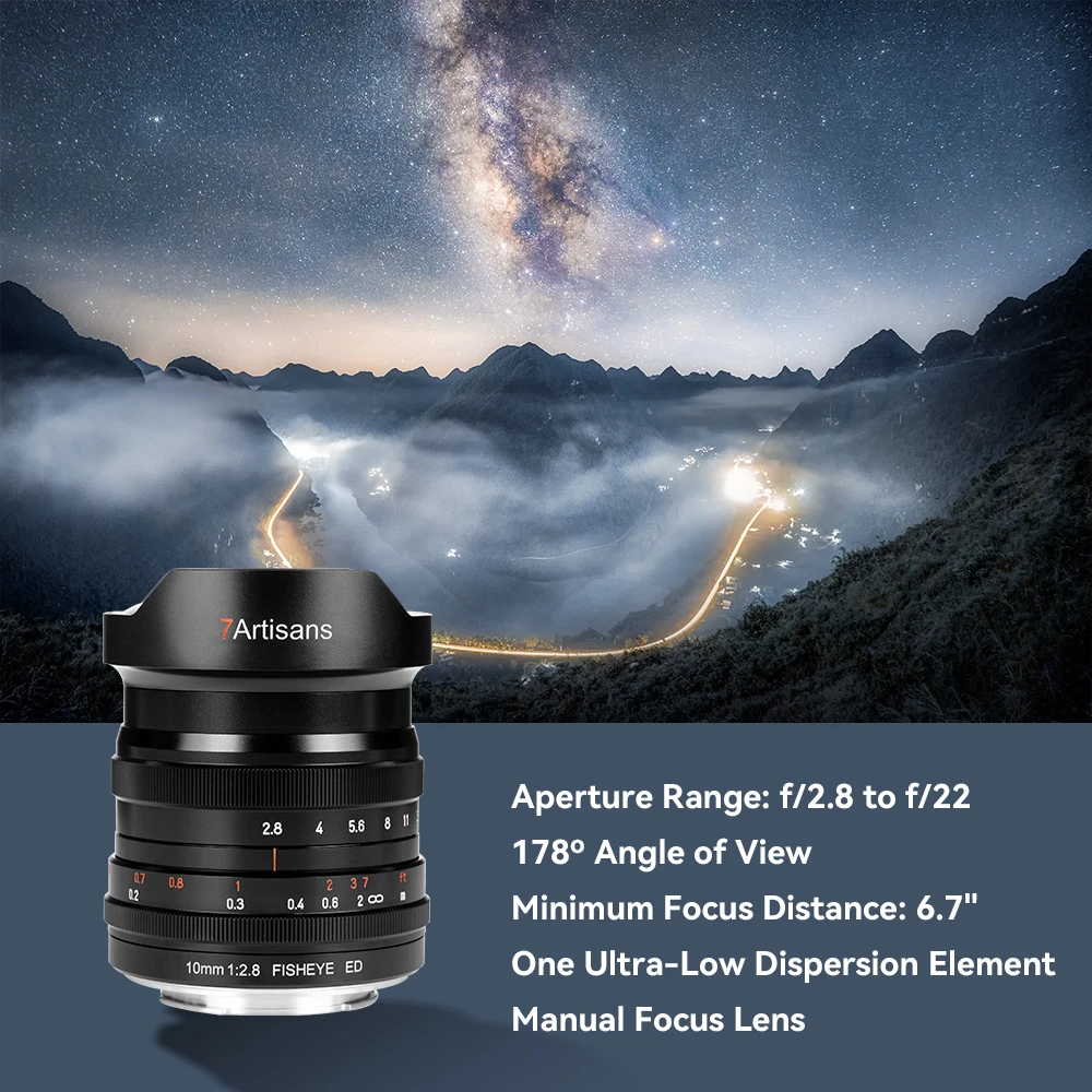 7artisans 10mm F2.8 Wide Angle Fisheye Full Frame Lens For Sony E Canon RF Nikon Z Fuji FX Panasonic Sigma L Leica L