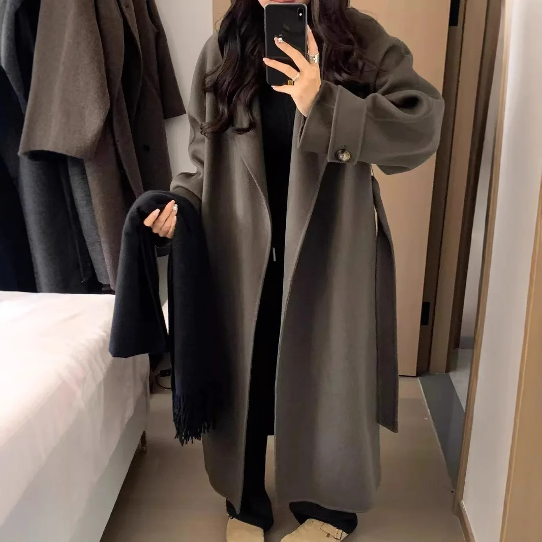 Black Woolen Coat for Women in Autumn and Winter 2025 New Atmospheric Woolen Coat High-end Small Medium and Long Style