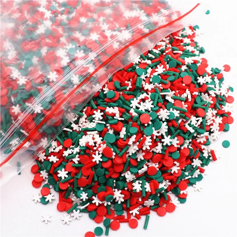 50g Mixed Xmas Snowfake Slices Christmas Polymer Clay Sprinkles Crafts Soft Clay Nail Art DIY Slime Mud Filler Accessories