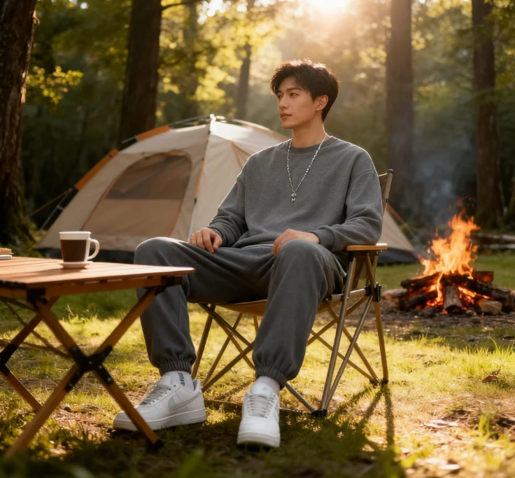 

Waffle Knit Sweatsuit Men Loose Casual Long Sleeve Pants Teen Sportswear