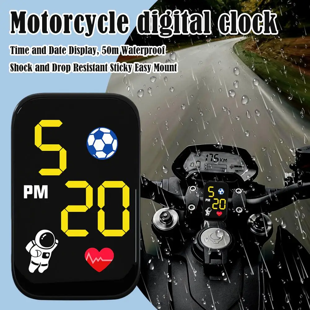 Waterproof Mini Motorcycle Clock Dashboard Mount with LED Light Compact Motorbike Timepiece Practical Dashboard Accessories