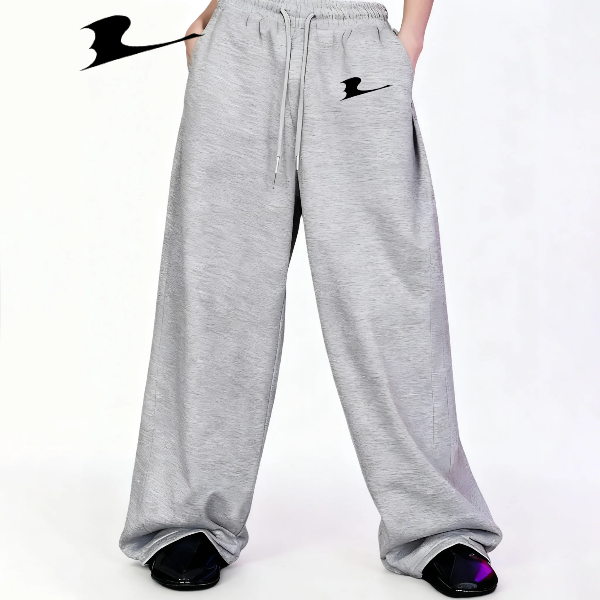 رجل رياضي النورس طباعة ركض عادية فضفاض صالح Sweatpants ربيع الخريف الصوف مبطن السراويل مرونة الخصر الرباط بنطلون #3