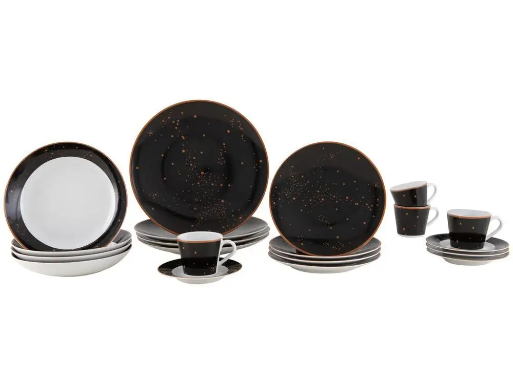 Aparelho de Jantar Sobremesa e Chá 20 Peças Tramontina de Porcelana Preto Redondo Valentina
