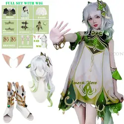 Genshin Impact Nahida Maid Costume Cosplay Lesser Lord Kusanali parrucca vestito stile carino Nahida Genshin Cosplay per ragazze taglia bambini