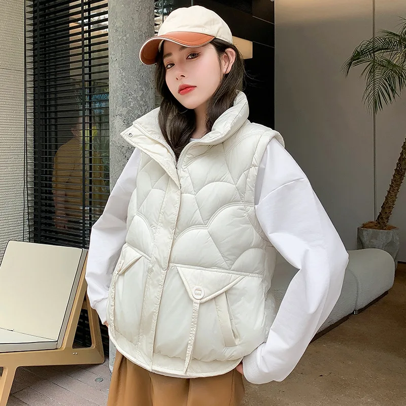 2024 New Korean Womens Down Cotton Vest Coat Autumn Winter Jacket Fashion Sleeveless Waistcoat Female Parkas Warm Puffer Coat