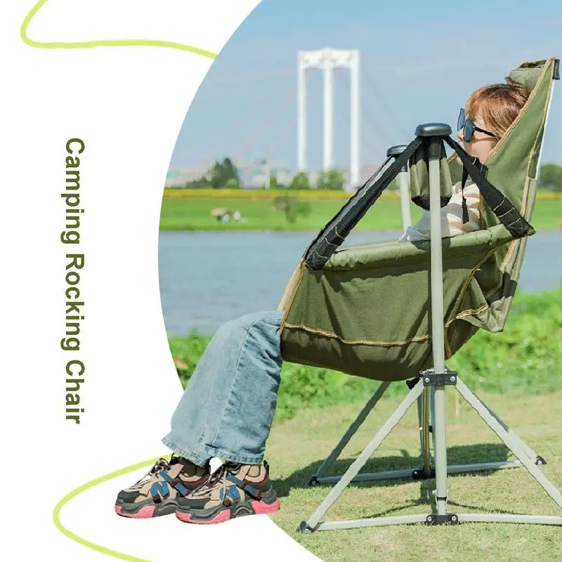 Outdoor Leisure Rocking Chair Convenient Camping Folding Rocking Chair 180 Degree Rotating Aluminum Alloy Hammock Bed Chair