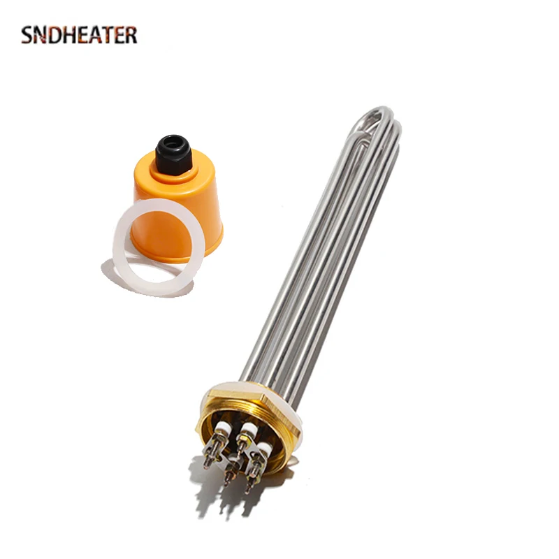 SNDHEATER Electric Water Immersion Resistance Heating Element DN32/DN40 1.5Inched Copper Thread Heat Pipe 3KW 4.5KW 6KW 9KW 12KW