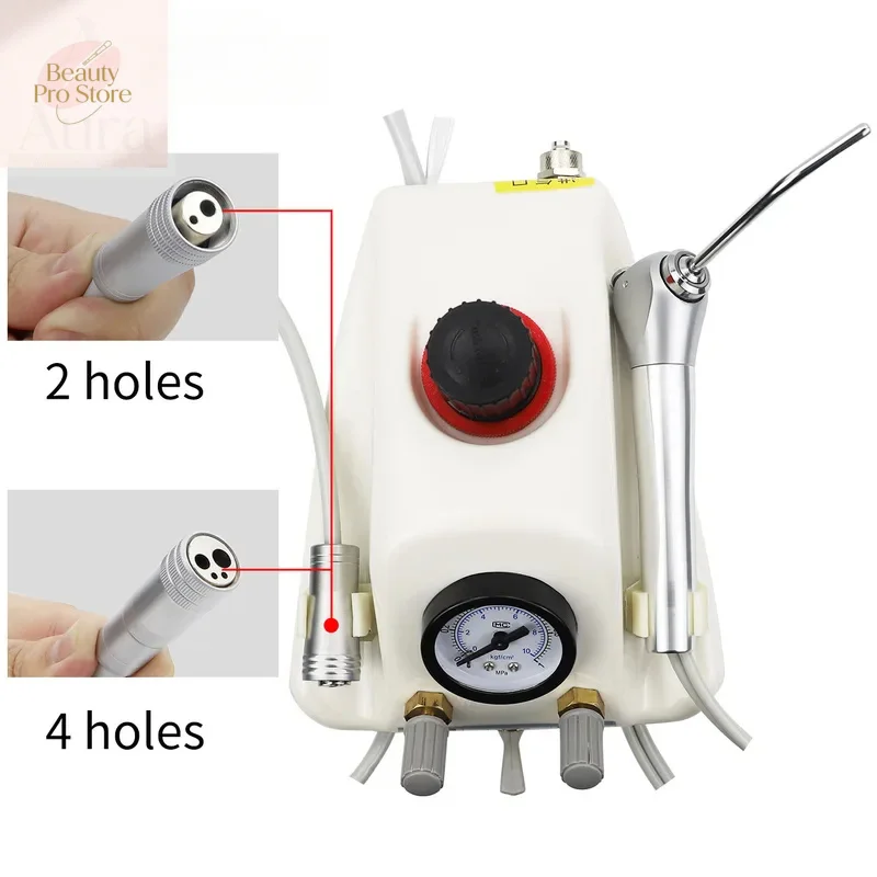 

Portable Dental Air Turbine Unit with 3-Way Syringe 2/4 Holes Teeth Whitening Equipment Plastic Shell for Dental Practice