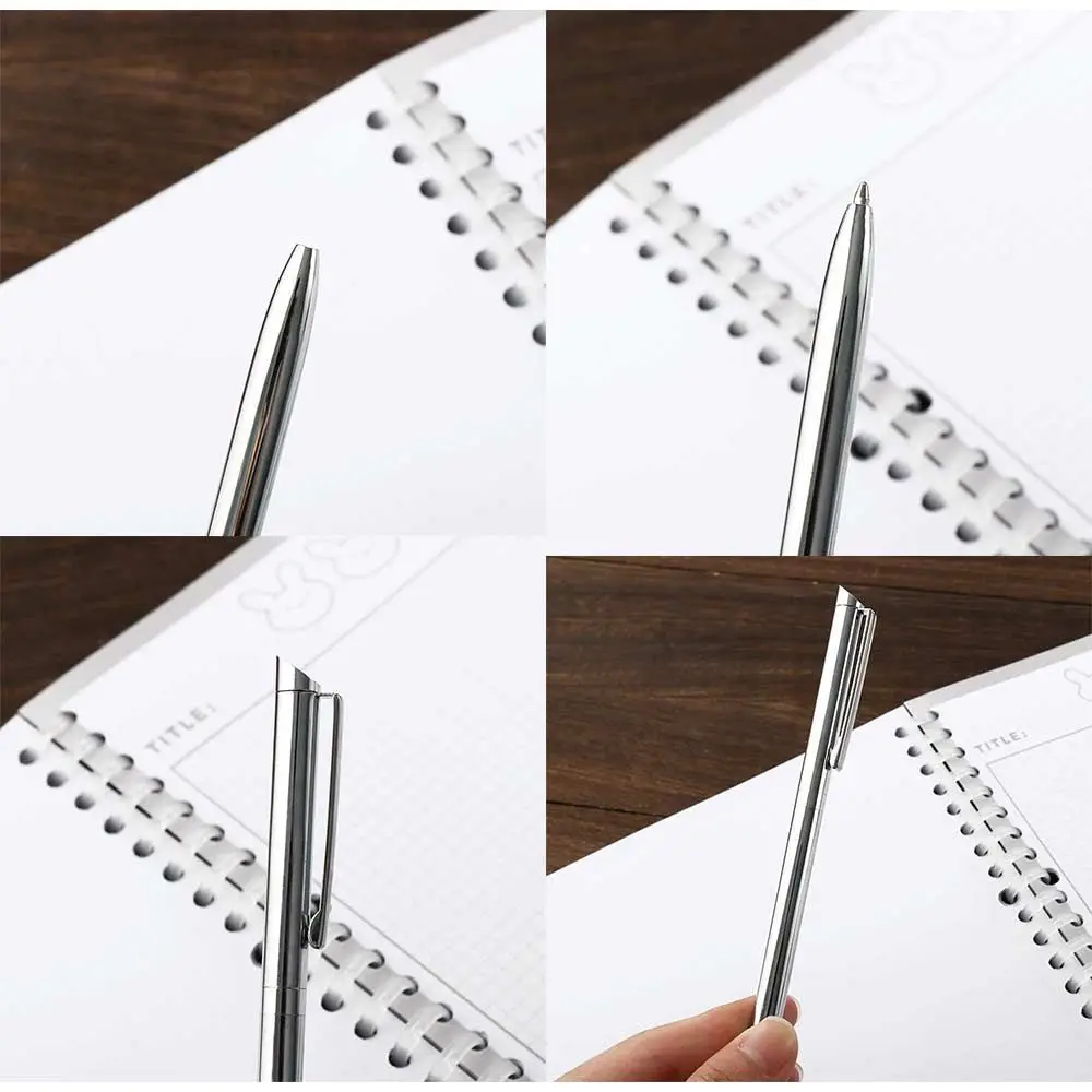 Pocket-size Portable Stainless Steel Silver Rotating Commercial Stationery Oil Pen Ballpoint Pen Office Supplies