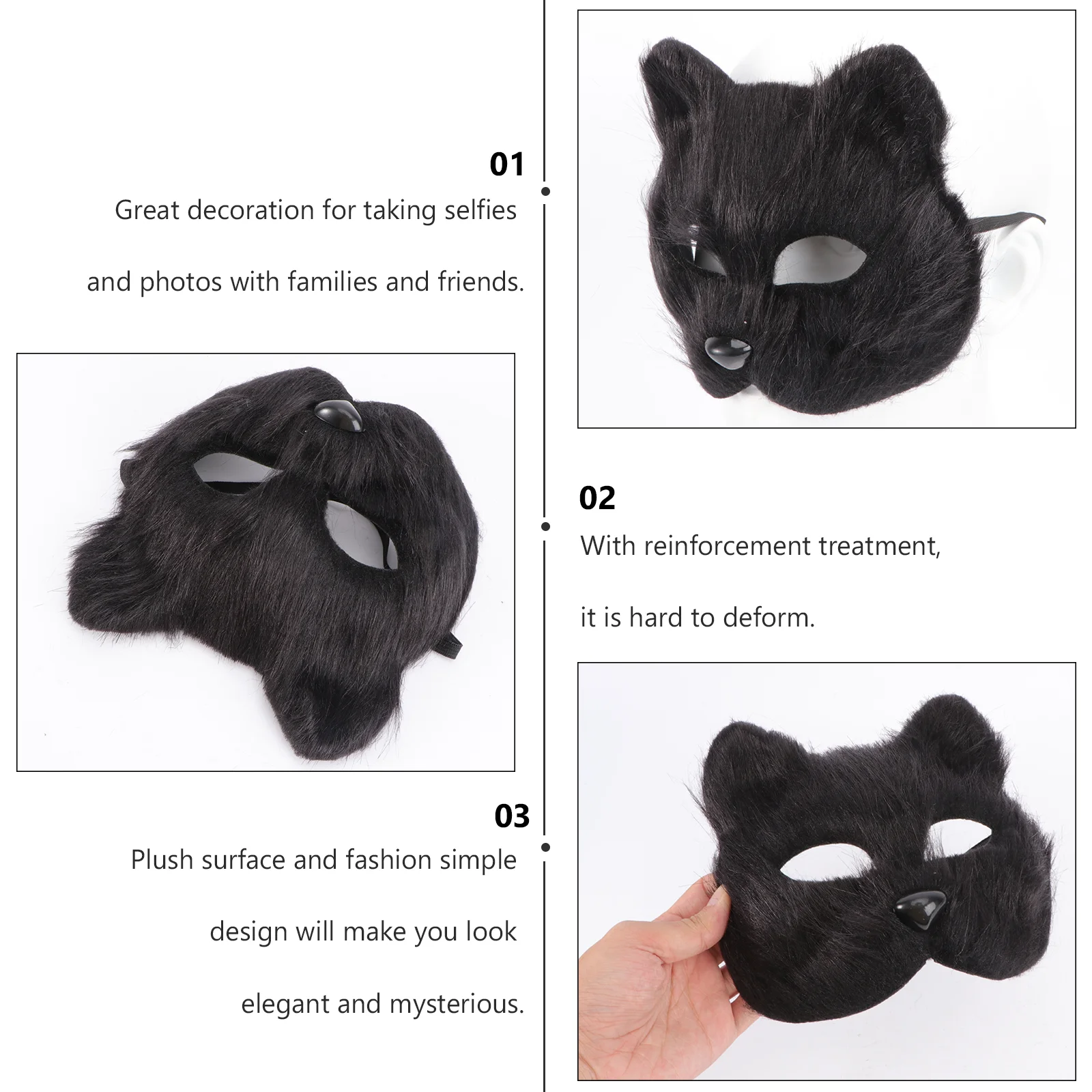 Fancy Dress Mask Half Face Animal Mask Cosplay Costume Accessory for Halloween Carnival Masquerade (Grey)