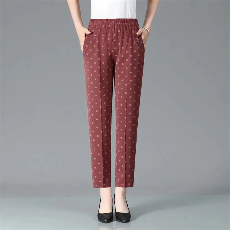 High Waist Elastic Trousers Loose Large Size Mother Casual Pants Women 2025 Summer New Middle-Aged Elderly Female Straight Pants