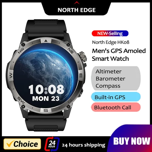 NORTH EDGE GPS reloj inteligente deportivo 1,43 ''pantalla Amoled AOD reloj para hombre Bluetooth llamada altitud barómetro brújula IP68 impermeable