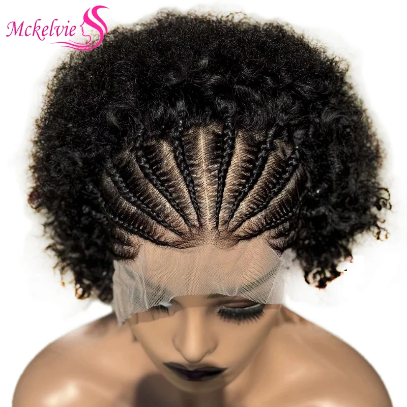 

Afro Kinky Curly 13x4 Lace Front Human Hair Braided Wig For Black Women Fluffy Explosive Head Transparent Lace Wig Daily Use