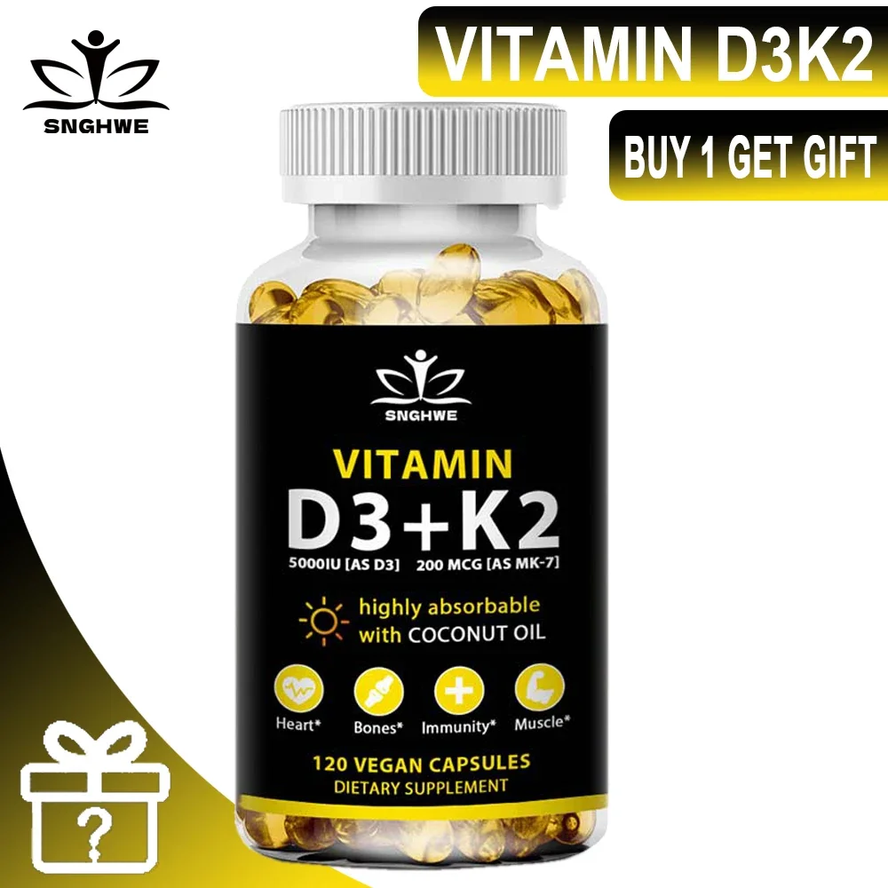 Vegan Vitamin D3 K2 Capsules for Teeth Health Regulate Calcium Metabolism Fractures Bone Health Heart & Immunity System Support