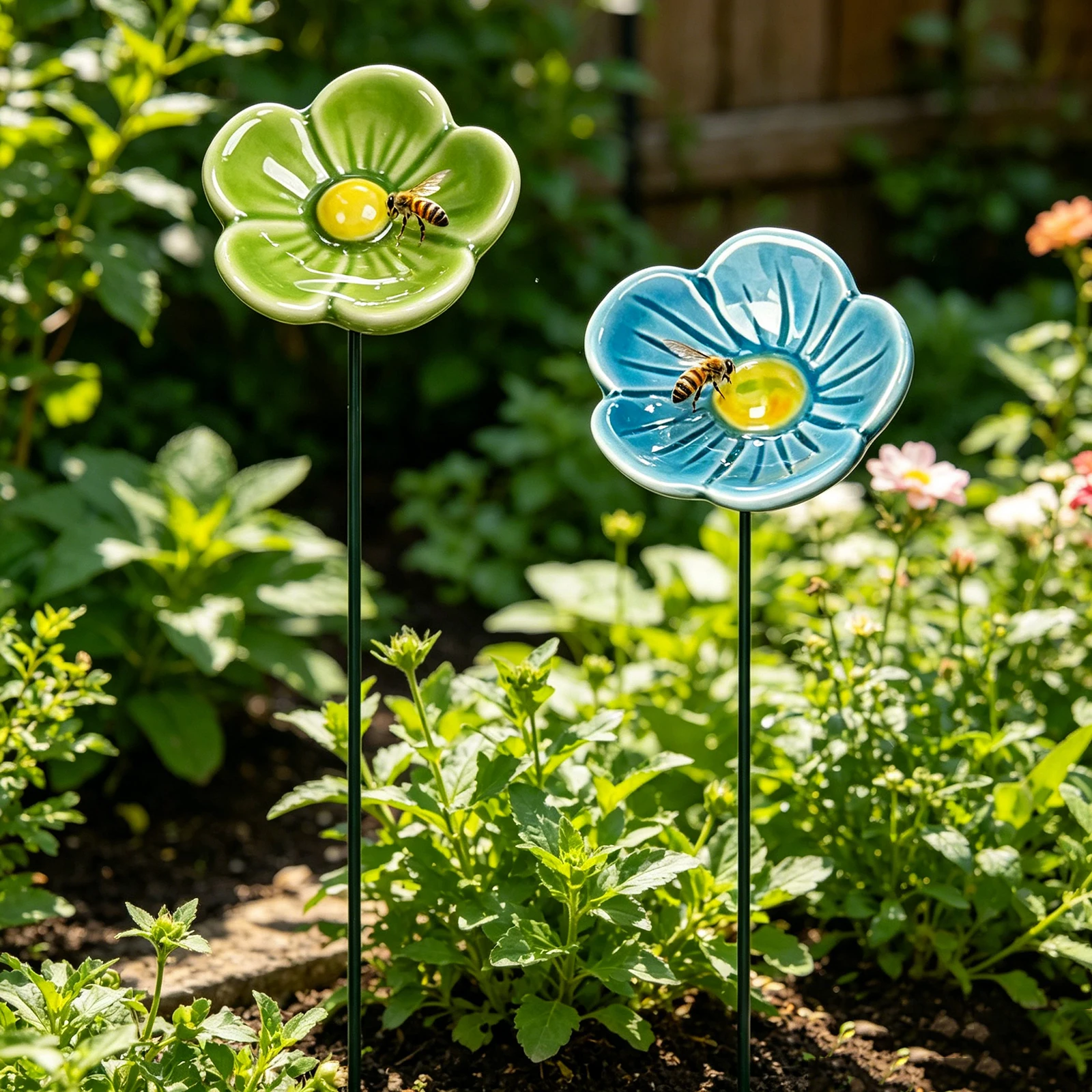 2Pcs Garden Butterfly Feeding Bowl with Plug Creative Bee Baths Drinking Cups Flower Garden Stake Feeders for Outdoor Yard Decor