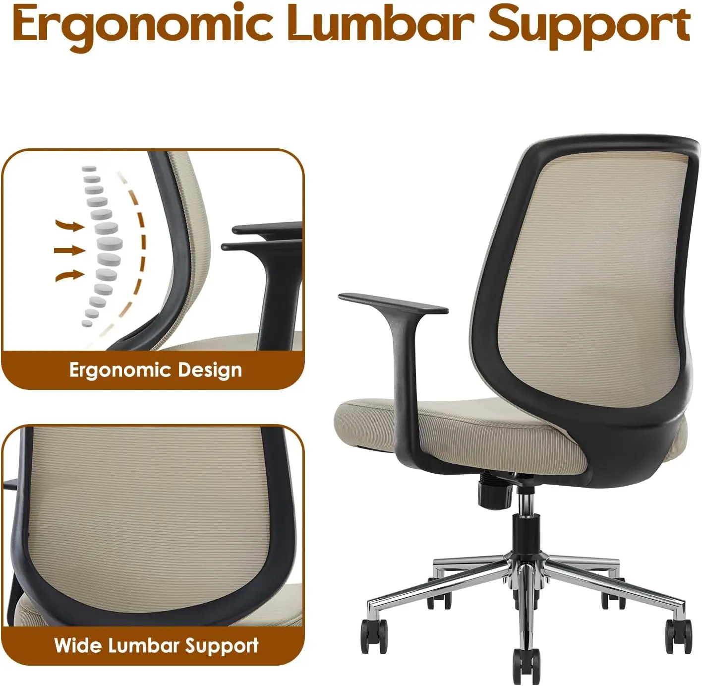 

Ergonomic Home Office Chair, Mesh Desk Chair With Armrest, Comfy Computer Desk Chair For Home Office Study Bedroom,Beige