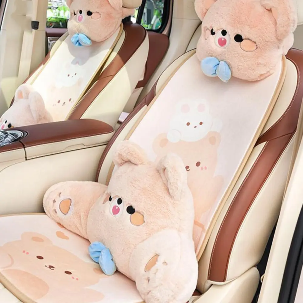 

Comfort Bowknot Bear Car Headrest Anti-wear Plush Plush Seat Cushion Breathable Dust Proof Car Seat Decoration Headrest