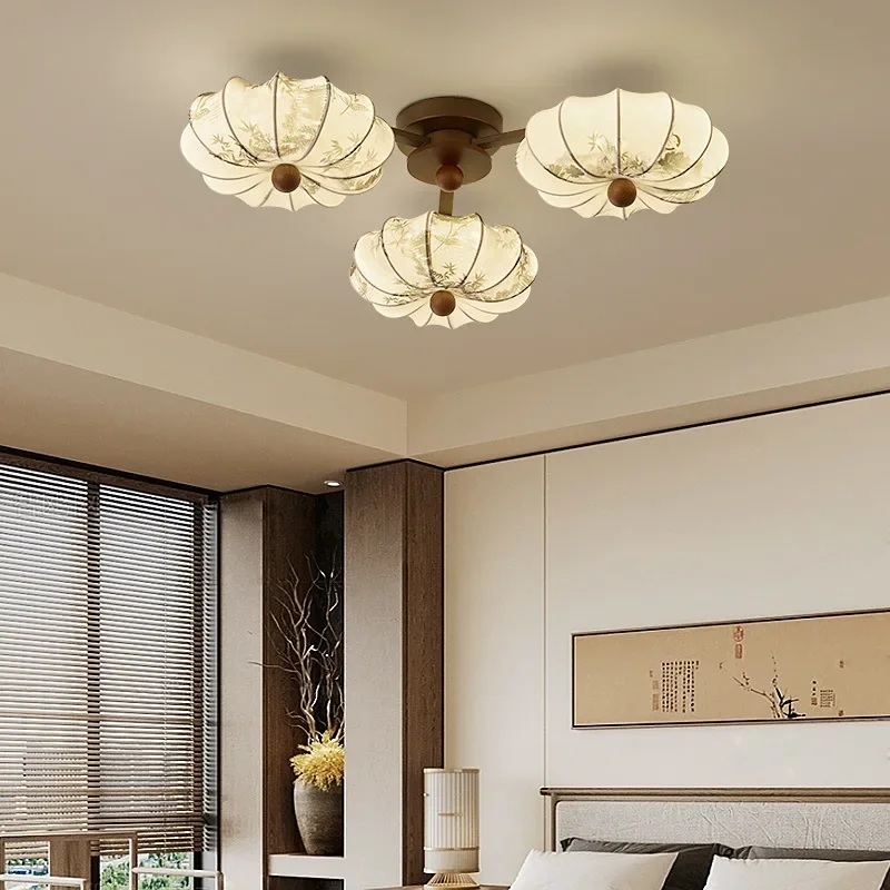 Song-style aesthetic living room ceiling lamp, retro fabric Zen study dining room master bedroom