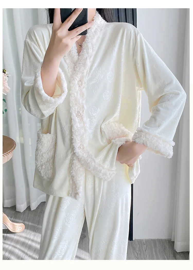 الجاكار جزيرة المخملية 2 قطعة منامة مجموعة الخريف الشتاء المرأة ملابس خاصة أنيقة القطيفة ملابس المنزل المتسكعون