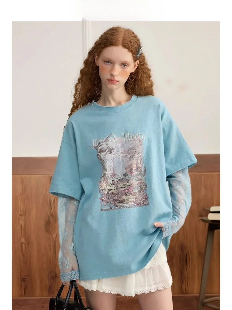 

Artistic Print Long Sve Me T-irt Loose Fit Sun Protection Top for Autumn by ZhuoZhi Breathable Comfortable Korean Sle