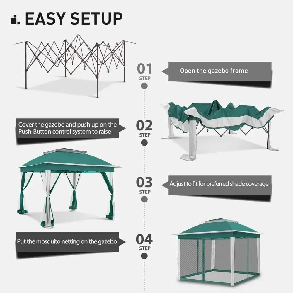 11'x11' Pop Up awning for Patios Gazebo Canopy Tent with Sidewalls Outdoor Gazebo with Mosquito Netting Pop Up Canopy Shelter