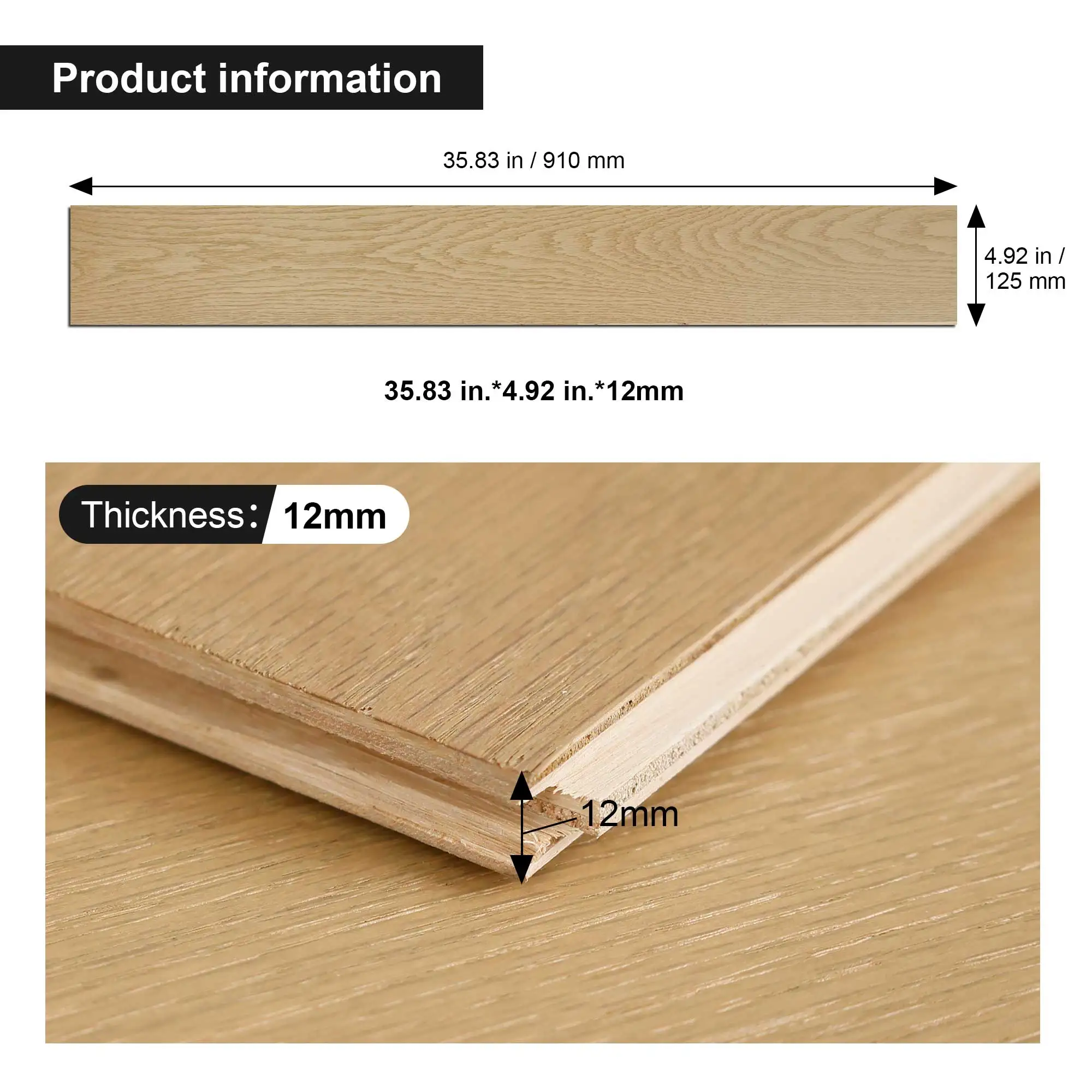 MULTI-PLY พื้นไม้เนื้อแข็งธรรมชาติ สีโอ๊คเข้ม 0.47 นิ้ว ที x 35.83 นิ้ว ยาว x 4.92 นิ้ว กว้าง (24.49 ตร.ฟุต / 20 แพ็ค)