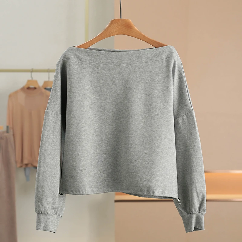 

Женская толстовка Hangnai с одним открытым плечом, рукавом «летучая мышь», на завязках, свободного кроя, с длинным рукавом, весна 2026, новая коллекция, на пуговицах