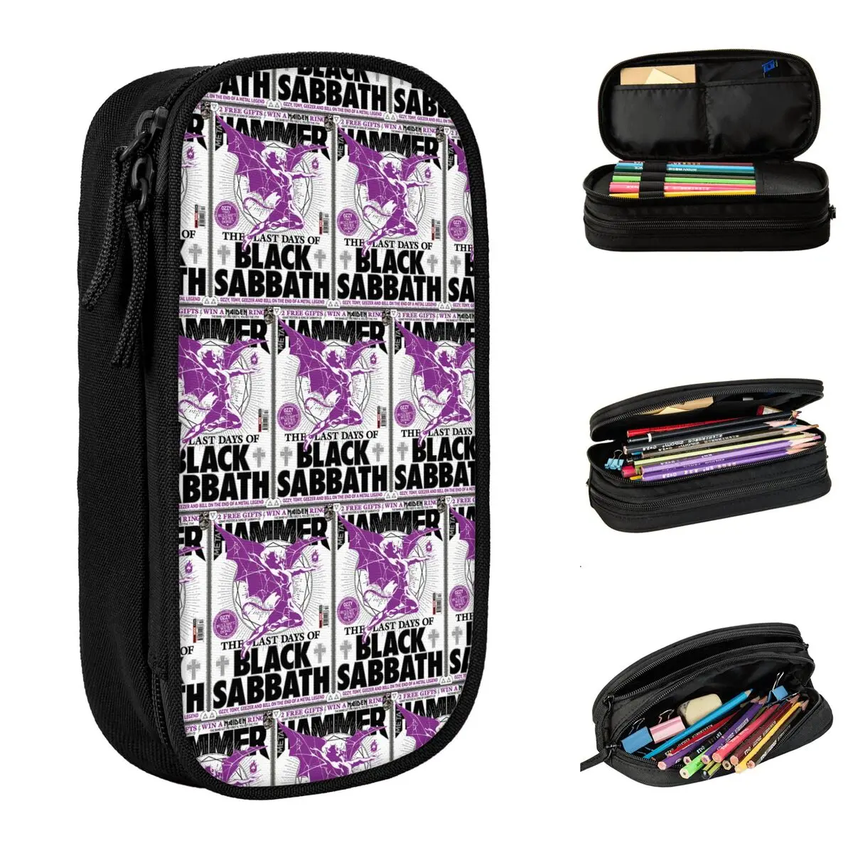 

Черный пенал Sabbath Band, двухслойный пенал для студентов, крутые школьные пеналы большой емкости, принадлежности