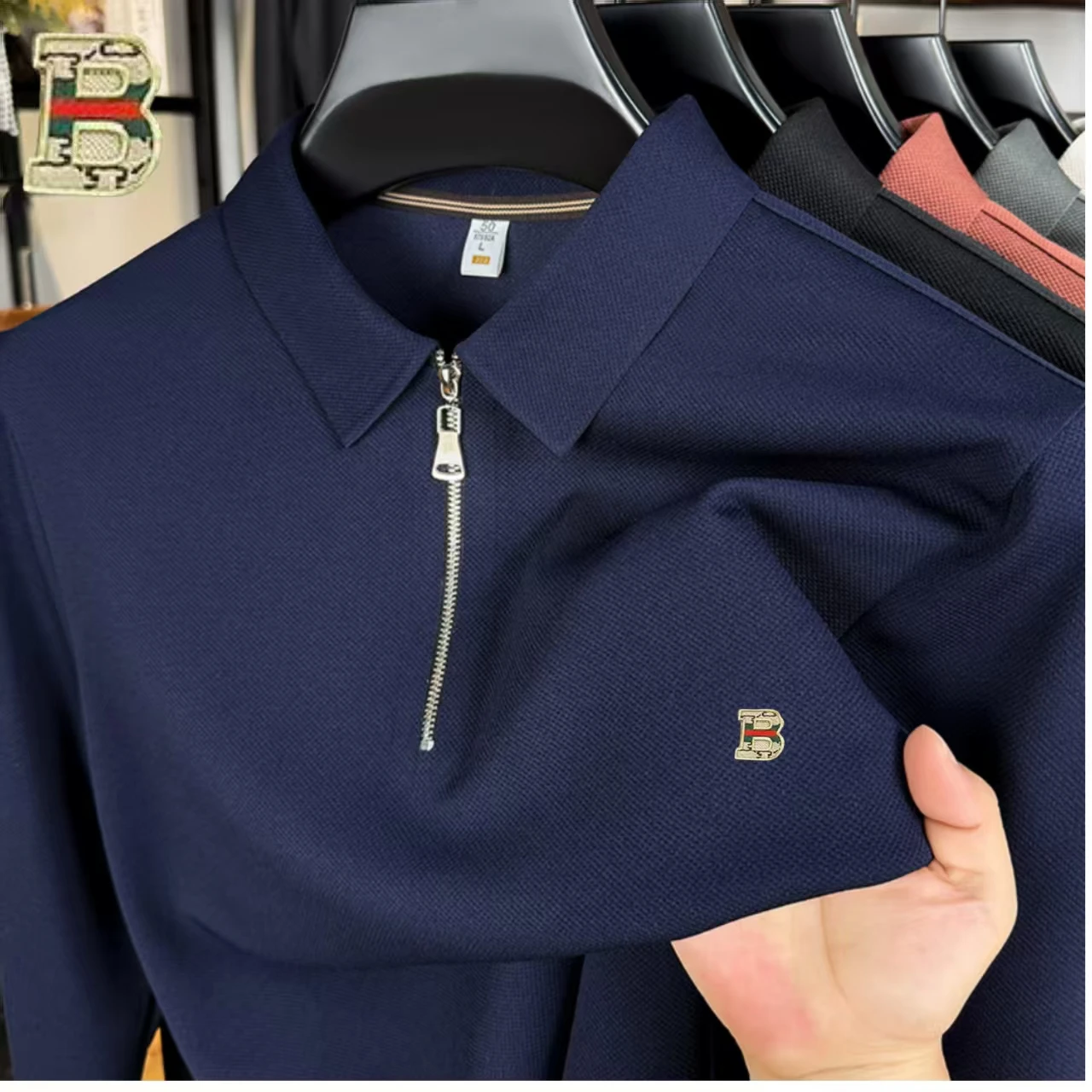 High Quality Polo Shirt Spring and Autumn Men's Long Sleeved Solid Color Loose Pattern T-shirt Casual Men's Fashion Men's Top