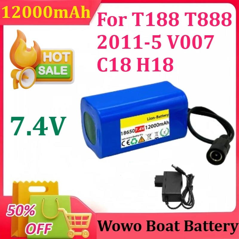 

12000mAh High-capacity 7.4v LiPo Battery For T188 T888 2011-5 V007 C18 H18 RC Fishing Hook Bait Boat Battery Spare Parts