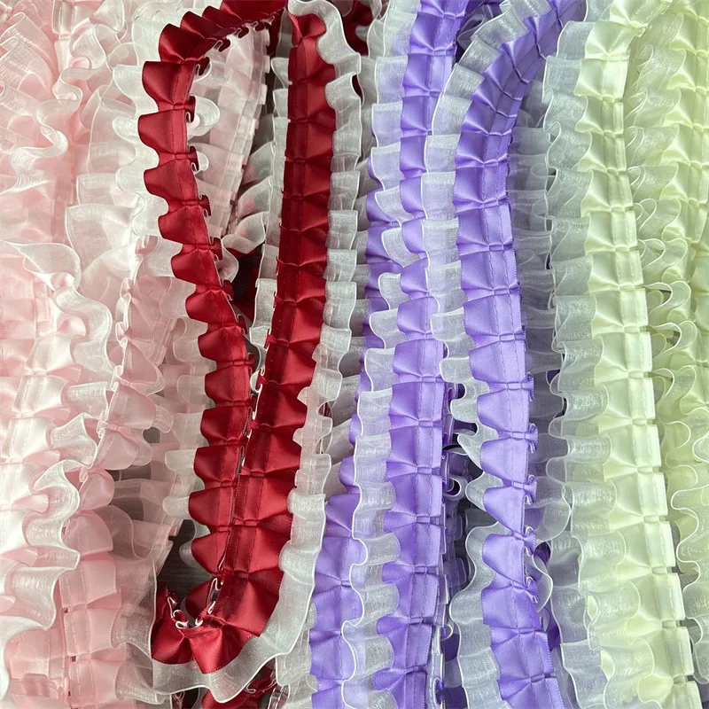 

4 см двухслойная плиссированная прозрачная одежда с краями, юбка, аксессуары «сделай сам», разноцветная кружевная тесьма