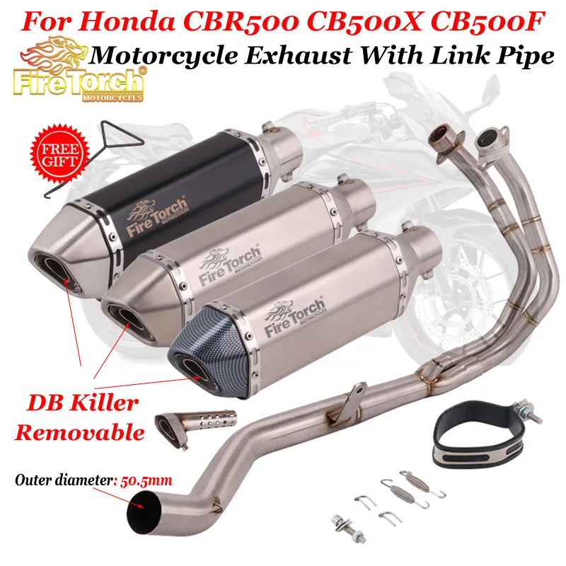 

Full System Motorcycle Exhaust Escape Modify Front Midd Link Pipe Moto Muffler DB Killer For Honda CBR500 CB500X CB500F CBR500R