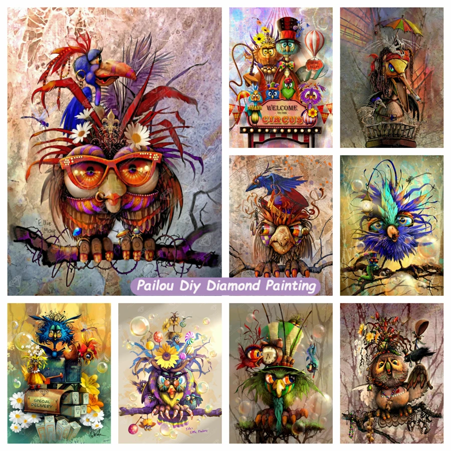 

Family Circus Parrot Owl 5d DIY Diamond Painting Cross Stitch Cartoon Bird Embroidery Picture Mosaic Bedroom Decor Gift