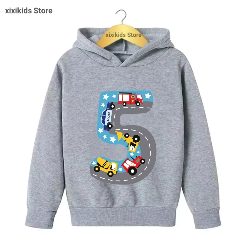 Kids hoodie 3th/4th/5th Tractor Car Printed Cap Hoodie For Girls/Boy Funny Birthday Gift Kids Clothes Autumn/ Winter Sweastshirt