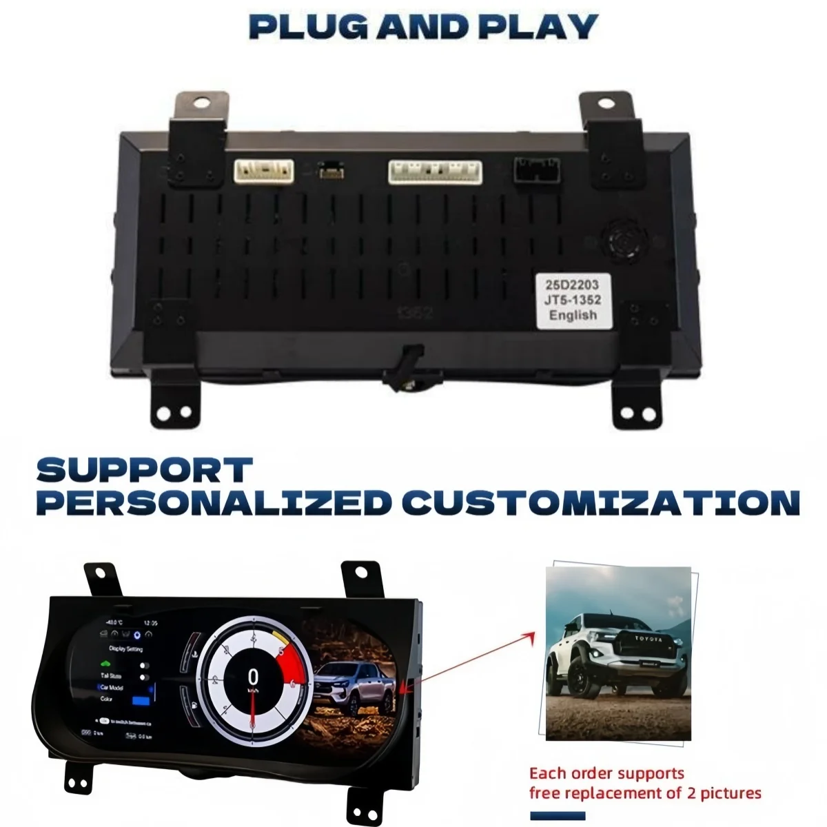 2026 Update For Toyota Hilux Fortuner 2016-2024 Virtual Cockpit Digital Cluster Car Odometer Screen Dashboard LCD Speed Meter