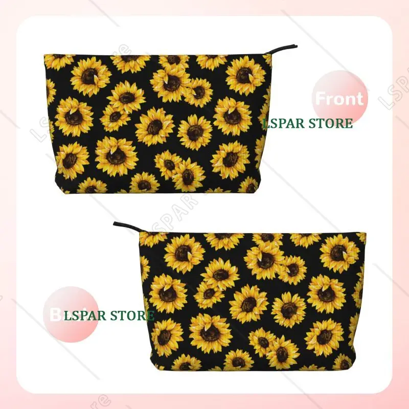 Custom Sunflower Pattern Toiletry Bag Women Cosmetic Bags Makeup Organizer Lady Portable Storage Dopp Kit Case
