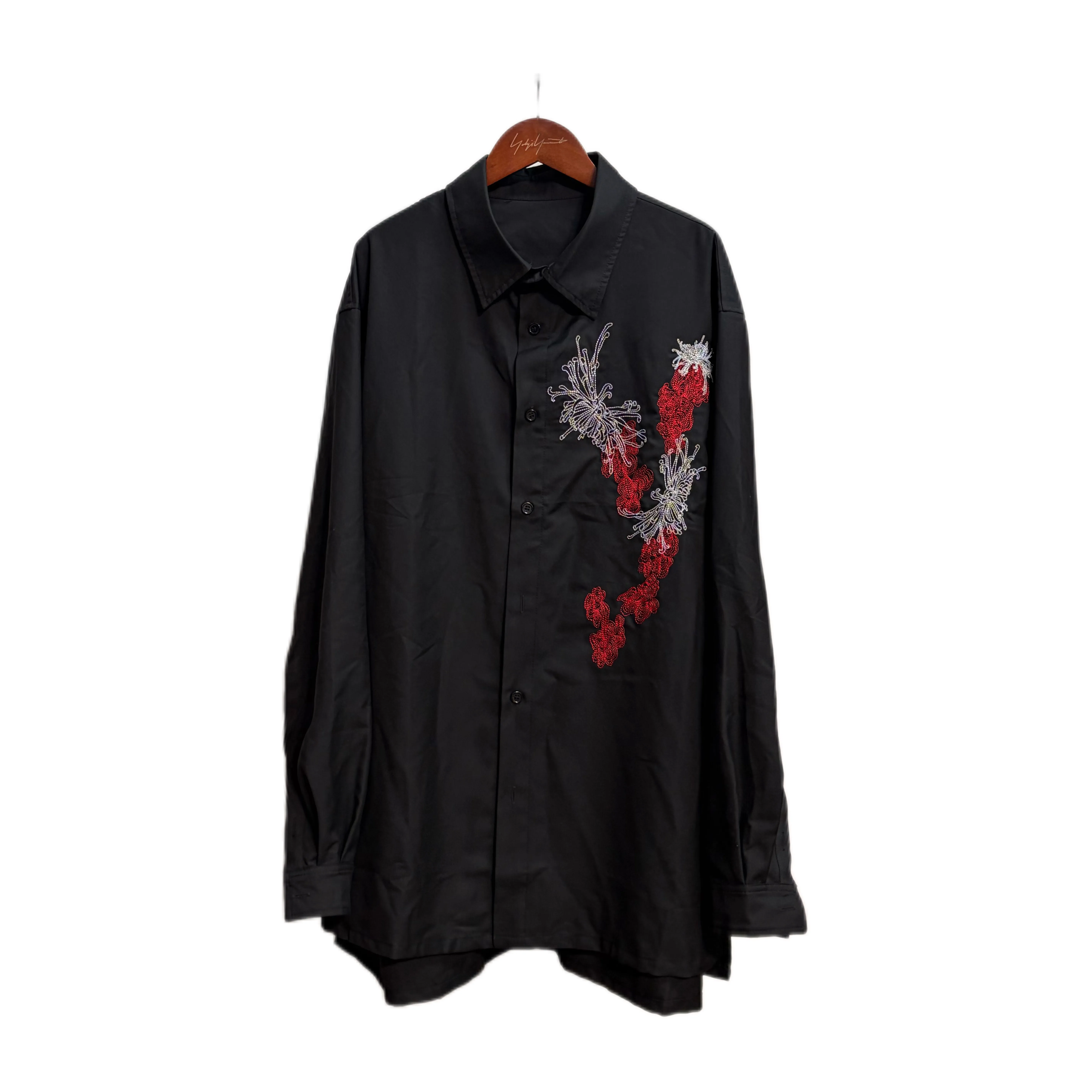 High Street Shirts Men's Dark Style Chrysanthemum Embroidery Blend Streetwear Casual  Loose Long Shirt Windbreaker